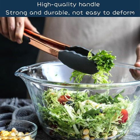KAISHANE Kitchen Food Tongs-Rose Gold Tongs Copper Stainless Steel Silicone Tipped Kitchen Food BBQ and Cooking Tongs Set 9” and 12” for Non Stick...