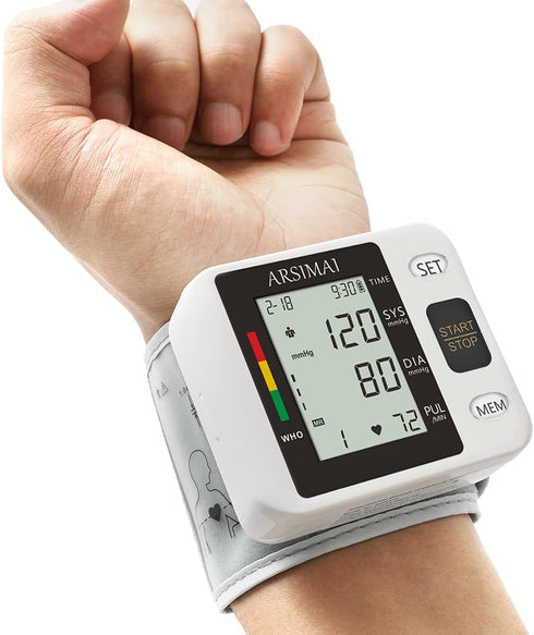 Wrist Accurate Automatic High Blood Pressure Monitors Portable LCD Screen Irregular Heartbeat Monitor with Storage Case and Adjustable Cuff Powere...