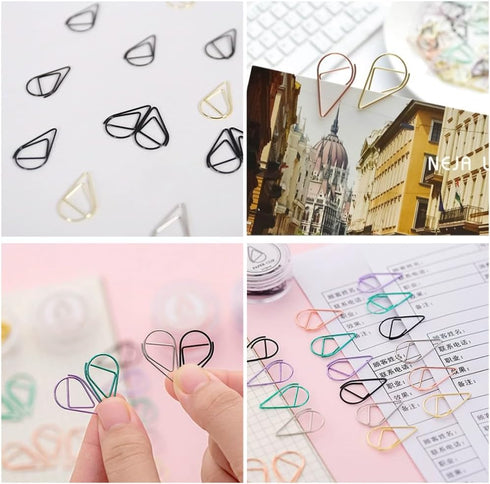 Jooaoxoko Colorful Paper Clips,100Pcs Gold Cute paperclips Clips Teardrop Stainless Steel Drop-Shaped Paper Clips for Office Supplies Wedding Wome...