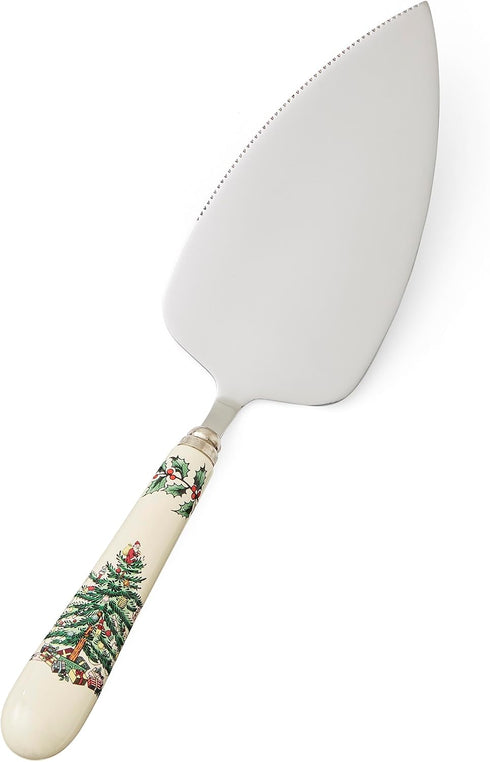 Portmeirion Christmas Tree Cake Server, 10-Inch Stainless Steel Cake Knife with Fine Porcelain Handle, Holiday Dessert Flatware, Festive Christmas...