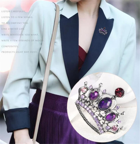 Rhinestone Crown Pin Brooch Women Pin Brooches Purple and Red Crown Lapel Pin Charm Jewelry Clothing Wear Accessori Fashion Couple Gifts...
