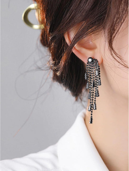 Black Rhinestone Earrings for women,Long Earrings Dangle Dangling Bling Earring Crystal black Crystal rhinestone Drop earring Tassels Earrings for...