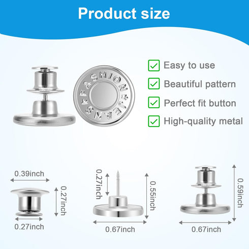 KUNTAERY 8 Sets Button Pins for Jeans, Pants Button Replacement, No Sew Reusable Adjustable Loose Jeans Button Waist Tightener, Reduce Too Big Pan...
