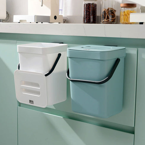 Small Trash Can with Lid Mini Kitchen Hanging Trash Can Tightly Sealed Odor Free, Small Countertop Compost Bin for Scraps from Daily Cooking, Moun...