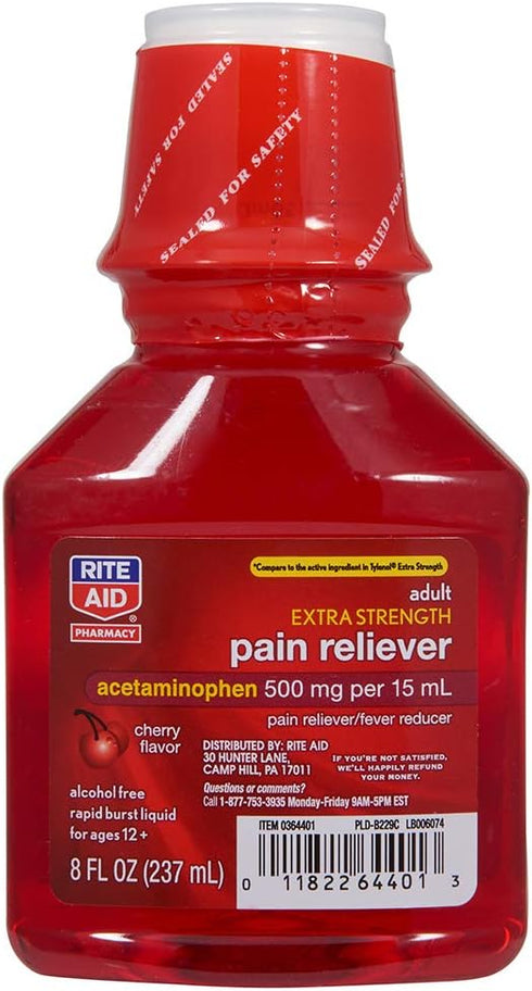 Rite Aid Adult Extra Strength Pain Reliever/Fever Reducer, Cherry Flavor, 500mg/15mL - 8 fl oz | Joint Pain | Muscle Pain Relief | Arthritis Pain ...