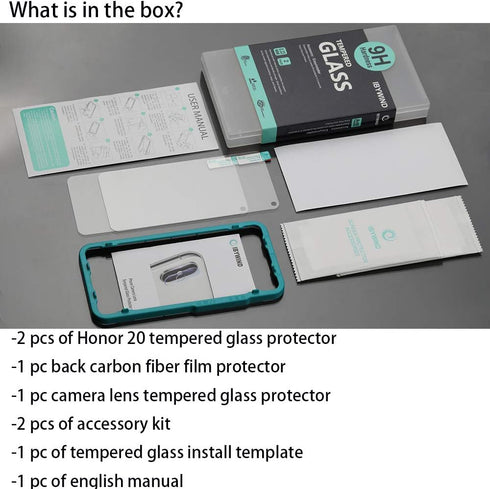 Ibywind Screen Protector For Honor 20/Nova 5T,with 2Pcs Tempered Glass,1Pc Camera Lens Protector,1Pc Backing Carbon Fiber Film [Fingerprint Reader...
