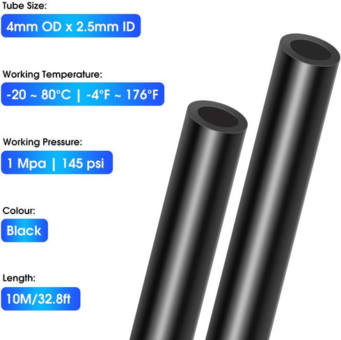 TAILONZ PNEUMATIC Black 4mm or 5/32 inch OD 2.5mm ID Polyurethane Air Hose Pipe Tube 10 Meter 32.8ft...