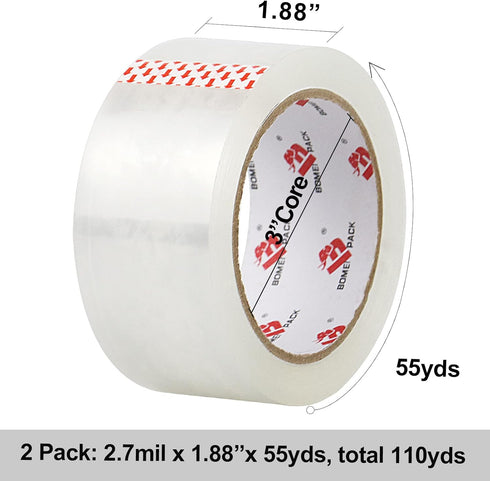 BOMEI PACK Heavy Duty Clear Packing Tape,2 Rolls with refillable Dispenser,Noiseless Packaging Tape 1.88 Inches x 55 Yards,Industrial Grade Boxes ...