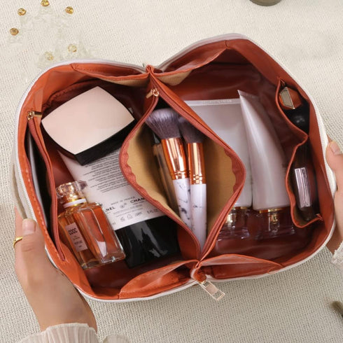 Cessfle Large Capacity Travel Cosmetic Bag Plaid Checkered Makeup Bag Portable Leather Waterproof Skincare Bag with Handle and Divider for Women…,...