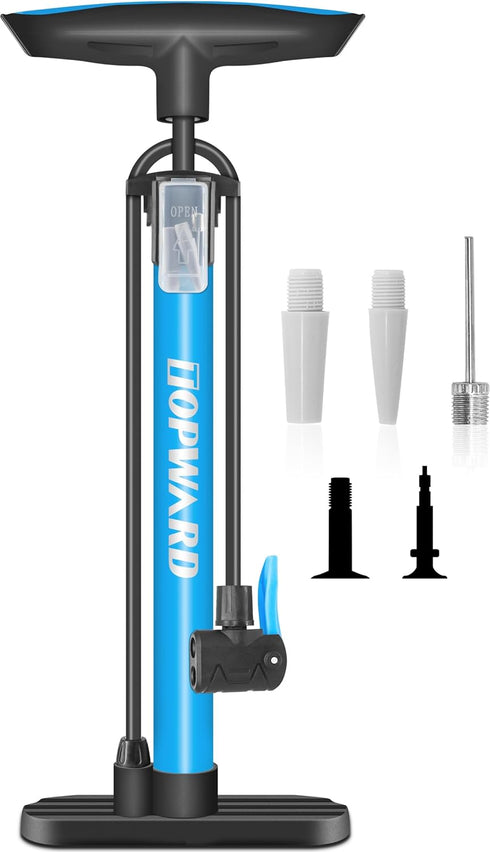 Bicycle Tire Pump Portable, Hand Air Pump for Bike Exercise Balls Inflatables, Fits Presta & Schrader Valve, Bike Floor Pump with Ball Pump Needle...