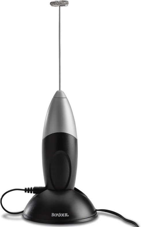 BonJour Primo Latte Rechargeable Hand-Held Beverage Whisk/Milk Frother, Black/Silver, Small -...