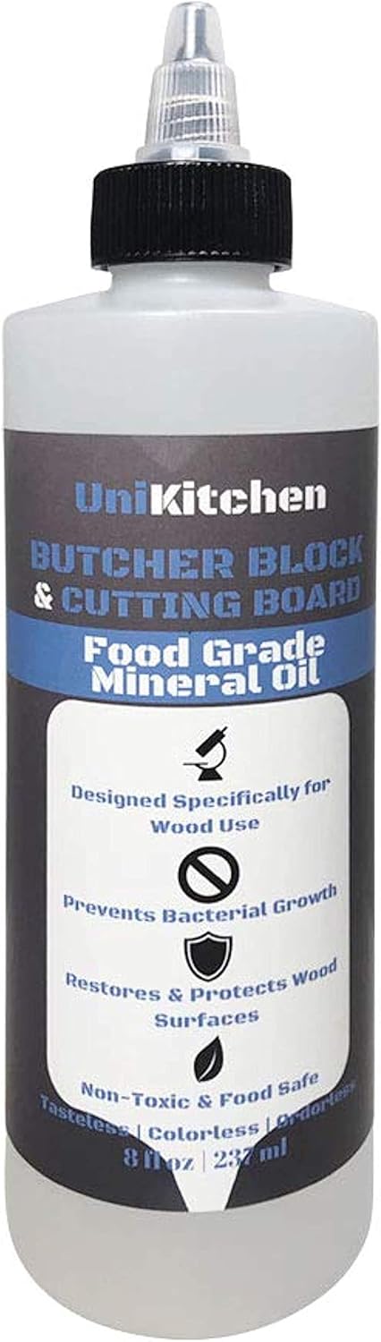 Food Grade Mineral Oil for Butcher Blocks, Cutting Boards, and Countertops - 8 Oz - Made in The USA...