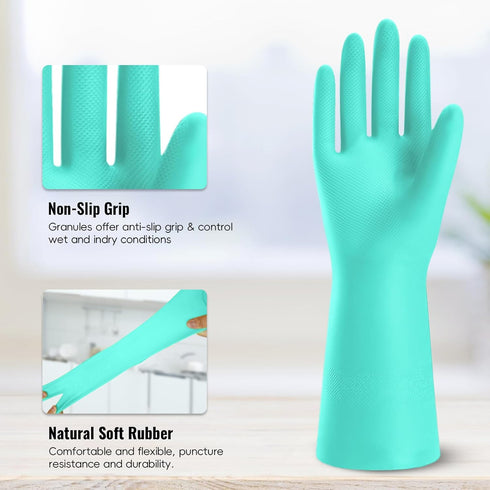 Rubber Kitchen Dishwashing Gloves: 4 Pairs Latex Free Reusable Household Cleaning Gloves for Washing Dishes...