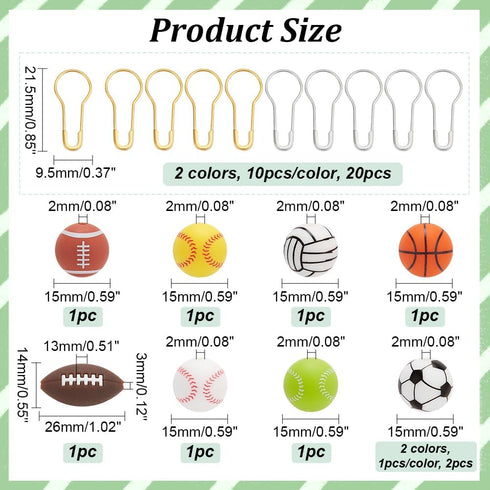 NBEADS 8 Pcs 8 Styles Knitting Needle Stoppers, 20 Pcs Iron Kilt Pin Stitch Markers Sports Ball Needle Point Protectors with a Storage Box Knittin...