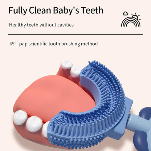 Kids U-Shaped Toothbrush,Food Grade Soft Silicone Brush Head,Removable Manual Training Tooth Brush with Replacement Brush Head, 360° Oral Teeth Cl...