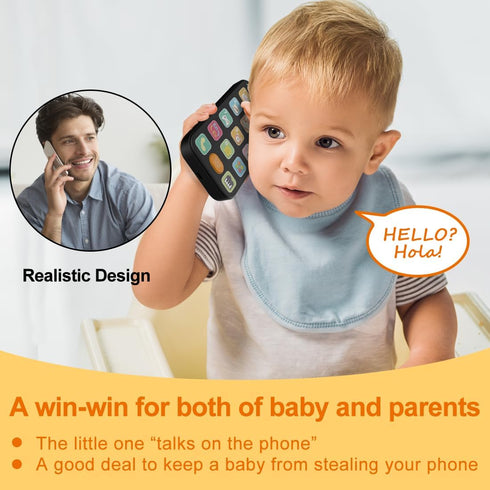 Bilingual Toy Phone Baby Phone with Sounds and Light, English/Spanish, Fun Early Learning Kids Smart Phone Baby Toys for 6-12 Months, Gift for 1 Y...
