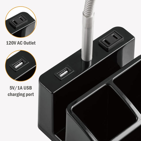 LED Desk Lamp with 1 USB Charging Port and 1 AC Outlet, Organizer Base, Adjustable Neck, On/Off Switch, Modern Table Lamp for Reading, Working, St...