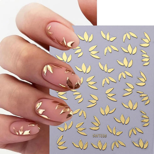 8 Sheets Bronzing Flower Leaf Nail Stickers 3D Self-Adhesive Flowers Nail Art Stickers Gold Silver Rose Gold Floral Leaves Nail Decals Summer Nail...