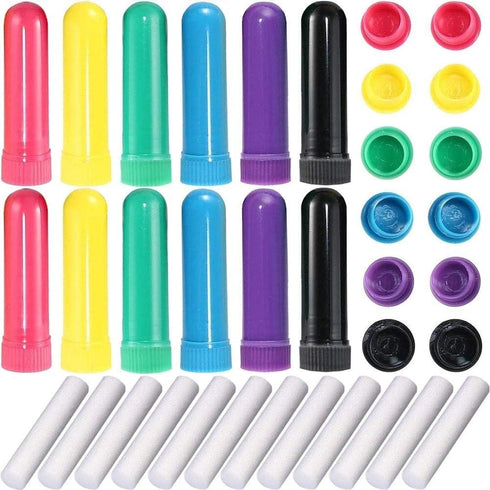 12 Set Essential Oil Inhaler, Refillable Nasal Inhaler Blanks with Unscented Wicks, Assorted Colors...