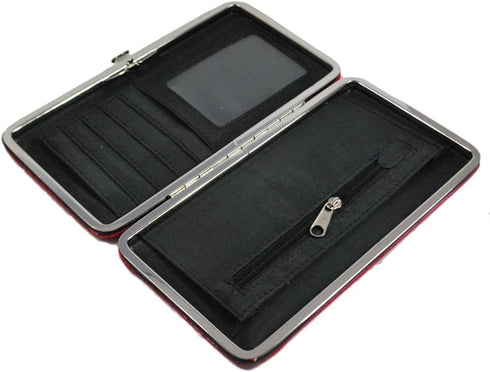 Red Glossy Snakeskin Small Flat Hard Clutch Wallet...