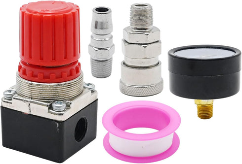 1/4" Air Compressor Pressure Regulator with Gauge 0-180 PSI Air Gauge Regulator Inline for Air Compressor and Pneumatic Tools Air Regulator (3-Way...