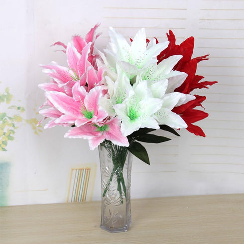 Artificial Lily 10 Heads Fake Lily Artificial Flower Wedding Party Decor Bouquet Home Hotel Office Garden Craft Art Decor Orange...
