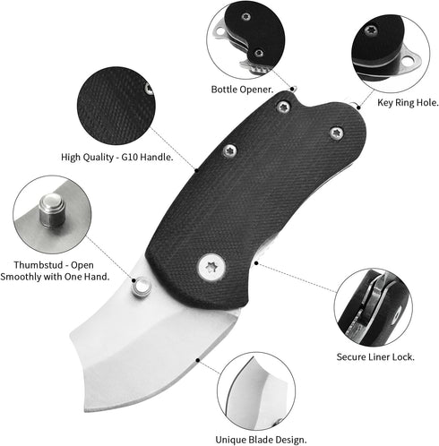 Small Folding Pocket Knives, G10 Handle Small EDC Knife, 1.8 Inch Blade Folding Knife with Bottle Opener, Perfect EDC Tool for Women Teens Men(1 P...