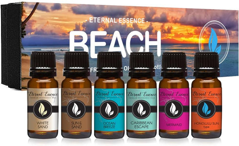 Beach - Gift Set of 6 Premium Fragrance Oils - White Sand, Ocean Breeze, Honolulu Sun, Mermaid, Caribbean Escape and Sun & Sand - 10ML...