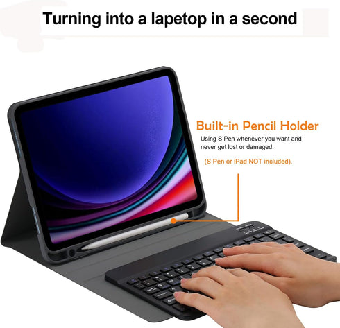 Keyboard Case for Galaxy Tab S9/S8/S7 11 Inch 2023/2022, Bluetooth Wireless Keyboard Cover for Samsung Tablet S9 FE with Pencil Holder SM-X700/X70...