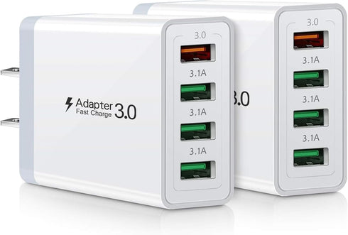 USB C Wall Charger Fast Charge 3.0 Boxeroo 4-Port 2Pack USB Plug Block Phone Charging Adapter Compatible for Galaxy S10+ S9+ Note 10+ Note 9+ Note...
