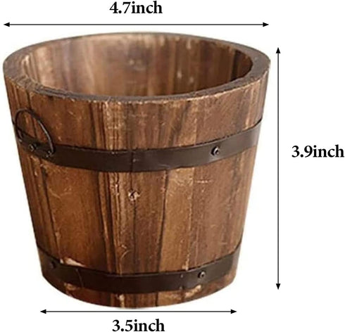 3 Pcs Rustic Wooden Bucket Flower Planter Patio Garden Backyard Planter Outdoor Indoor Home Decor...