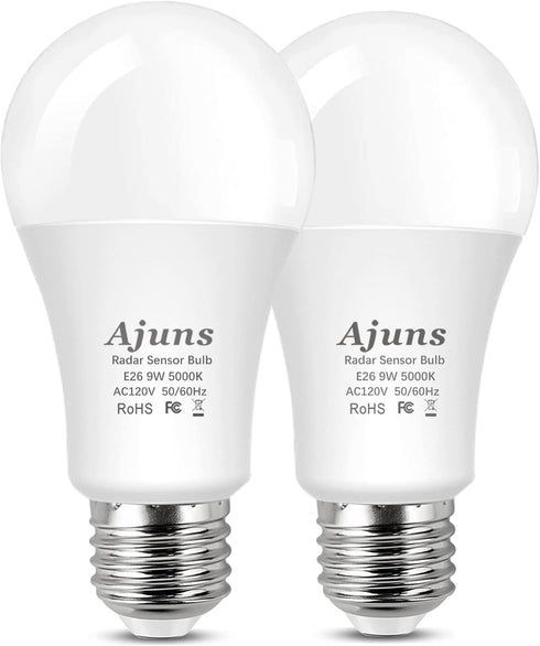 Radar Motion Sensor LED Light Bulbs, Dusk to Dawn Radar Motion Activated Bulb 9W 5000K Daylight White A19 LED Bulb, E26 Base, for Hallway, Garage,...