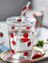 10 Oz Lovely Strawberry Clear Glass Tumbler with Lid and Straw....