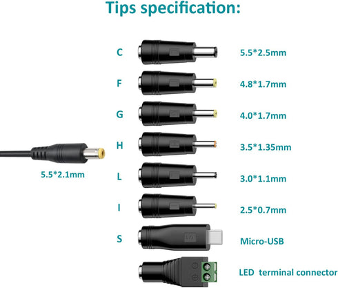 12W Universal Power Supply 12V 9V 7.5V 6V 5V 4.5V 3V 1A AC to DC Adapter for Led Strip Router Speaker CCTV Camera Tablet Radio 3 to 12 Volts 1000m...