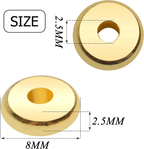 200pcs 8mm Flat Round Rondelle Spacer Beads Disc Spacers Loose Beads Jewelry Metal Spacers for DIY Bracelet Necklace Crafts,Gold...