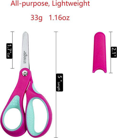 LIVINGO Left Handed Kids Scissors: Blunt Tip Safety Lefty Toddler Child Scissors for School Craft Cutting Paper - 3 Pack 5 inches Comfort Grip Gre...