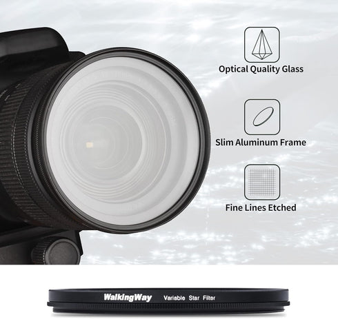 Walking Way 6 Points Star Filter 82 MM Variable Twinkle Effect Starburst Filter - Cross-screen Filter - Slim Sparkling Effect Lens Filter...