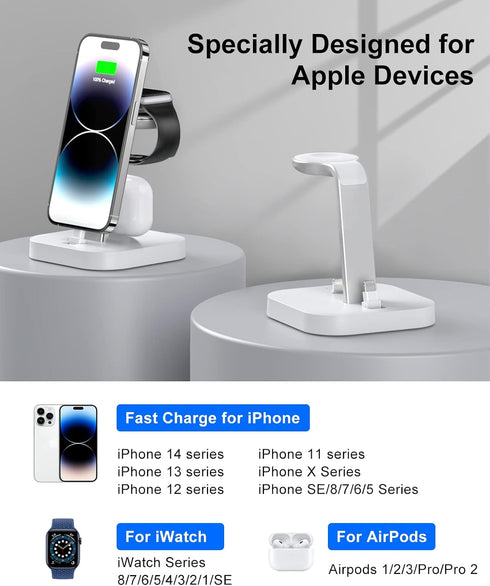 Charging Station for Multiple Devices - ADADPU 3 in 1 Wireless Charger Stand for Apple Watch Series 8/7/6/5/4/3/2/SE Phone Charging Dock for AirPo...