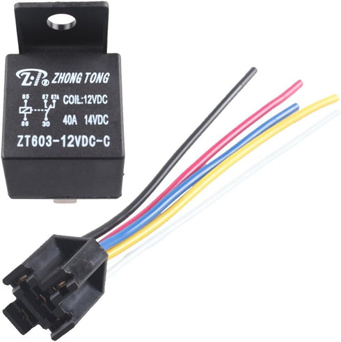ESUPPORT Car Relay 12V 40A SPDT 5Pin Switch Socket Plug Wire Harness Automotive Pack of 5...