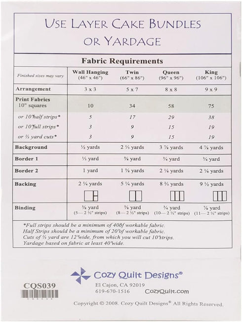 Cozy Quilt Designs 'Cake Therapy' Pattern for 10" Quilting Squares - Classic Coffee Cake (Instructions for Four Project Sizes)...