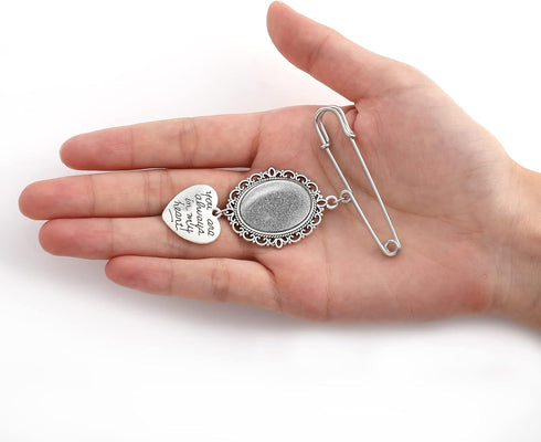 1PCS Wedding Bouquet Photo Charm DIY Pin Brooch Making Kit Single Lacy Frame Wedding Charm Oval Glass Cabochons Picture Frame with Pendant for Wed...