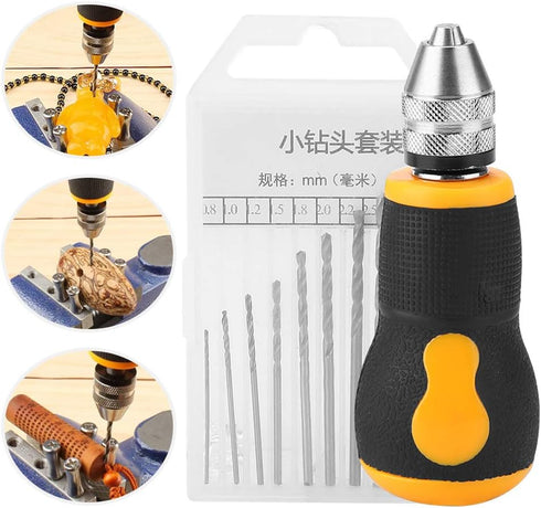 Micro Mini Hand Drill, Portable Hand Drill Tool Set with 10 Drill Bits 0.8-3.0mm Precision Pin Vise Woodworking Hand Drill for Model Jewelry Walnu...