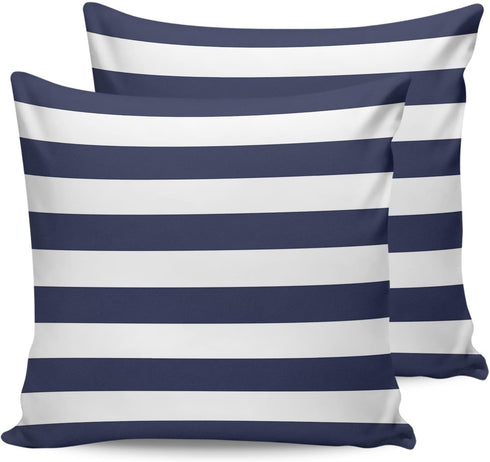 Outdoor Waterproof Pillow Covers for Patio Furniture Solid Nautical Striped Decorative Throw Pillow Cover Navy Blue Pillowcases Set of 2 Cushion C...