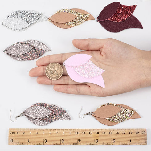 SUNNYCLUE 44Pcs DIY 6 Pairs Faux Leather Charms Three Layer Teardrop Dangle Leaves Charms Earring Making Kit Thanksgiving Teardrop Glitter Leaf La...