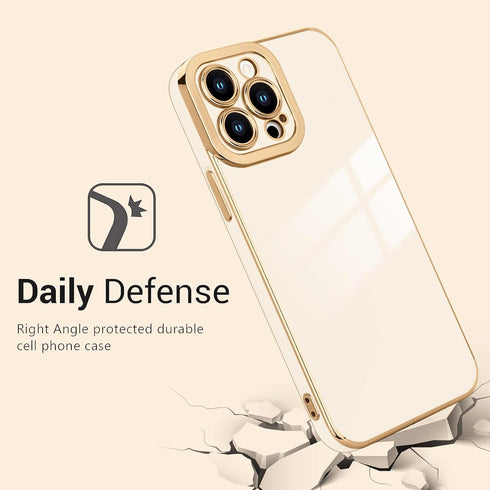 Lafunda Designed for iPhone 15 Pro Max Case Cute, Luxury Plating Case for Women Girls Gold Edge TPU Bumper Cover with Camera Protection Shockproof...