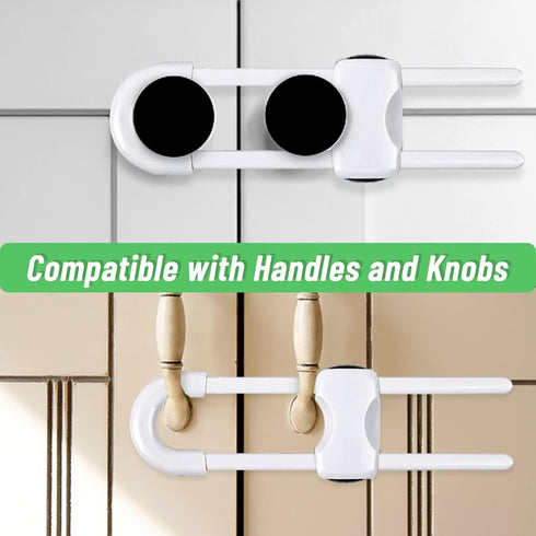 6 Packs Sliding Cabinet Locks, Modacraft Baby Proofing U-Shaped Child Safety Latches Adjustable White Locks for Handles Knobs Drawers Closet Cupbo...