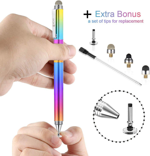 Capacitive Stylus Pen, 4-in-1 High Sensitivity and Precision Touch Screen Stylus Clear Disc Tip,Black Rubber Tip &Mesh Fiber Tip Compatible with U...