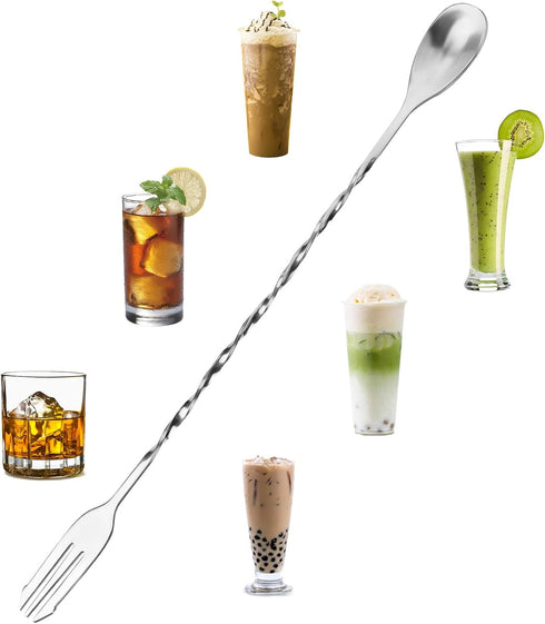 4pcs Cocktail Mixing Spoons, Bar Spoon Cocktail Spoon Long Handle Stirring Spoons Spiral Handle Bar Stirrers Ladles with Trident Tip for Drink Tea...
