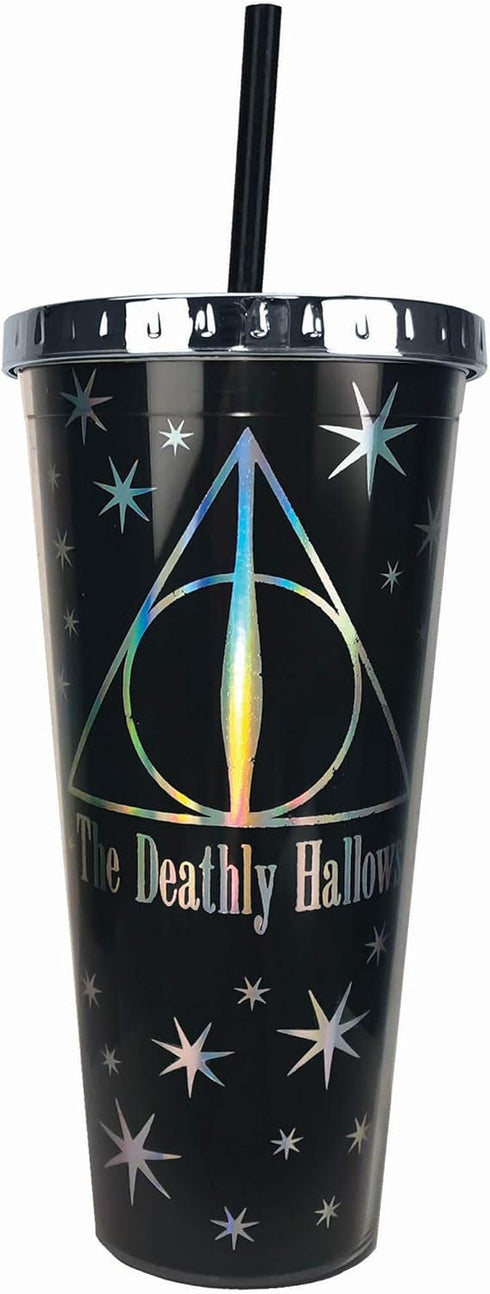 Spoontiques Harry Potter Acrylic Foil Cup with Straw, 20oz - Metallic Locking, Double Wall Insulated, BPA Free - Deathly Hallows...