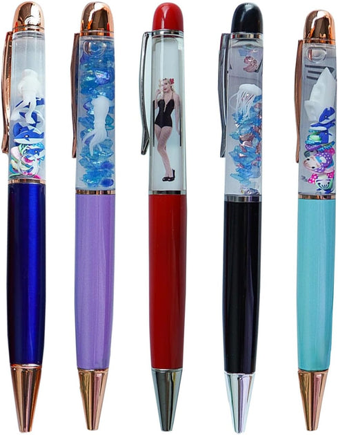 Sea Jellyfish Diver Boat Squid Girl Pens Cute Floater Floating Liquid Writing Journaling Ballpoint Pen Unique Funny Gift For Women Men Friends Swe...